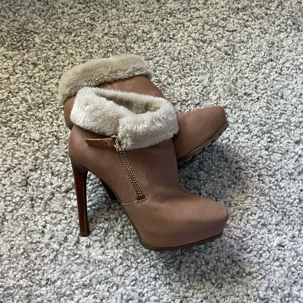 Guess Faux Fur Leather High Heel Ankle Boots